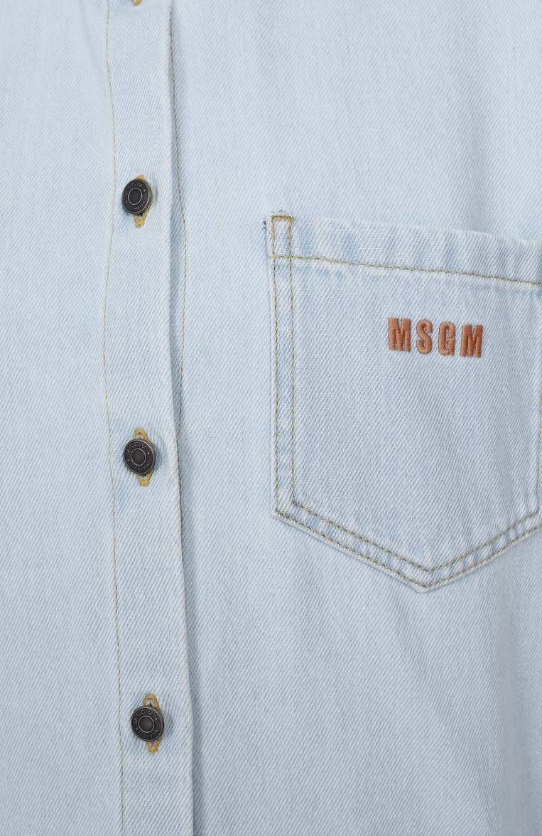 Женская джинсовая рубашка MSGM голубого цвета, арт. 3842MDE230L 257238/257238 | Фото 7 (Автоматизация состава: Проставлено; Рукава: Короткие; Длина (для топов): Стандартные; Автоматизация ТО: Проставлено; Материал внешний: Хлопо�к, Деним; Кросс-КТ: Деним; Стили: Кэжуэл; Женское Кросс-КТ: Рубашка-одежда; Принт: Без принта)