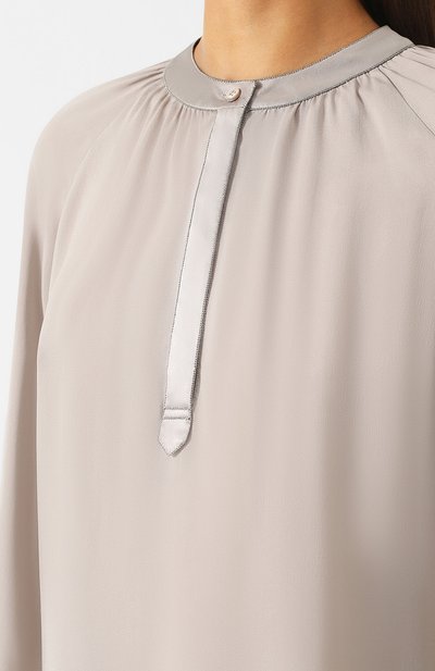 Шелковая блуза свободного кроя с воротником-стойкой BRUNELLO CUCINELLI, арт. MA985Q1501, фото 5