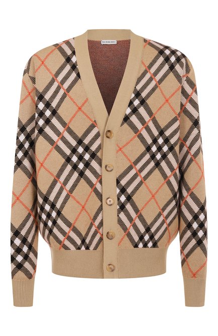 Мужской шерстяной кардиган BURBERRY бежевого цвета, арт. 8093494 | Фото 1 (Рукава: Длинные; Длина (для топов): Стандартные; Материал сплава: Проставлено; Драгоценные камни: Проставлено; Материал внешний: Шерсть)