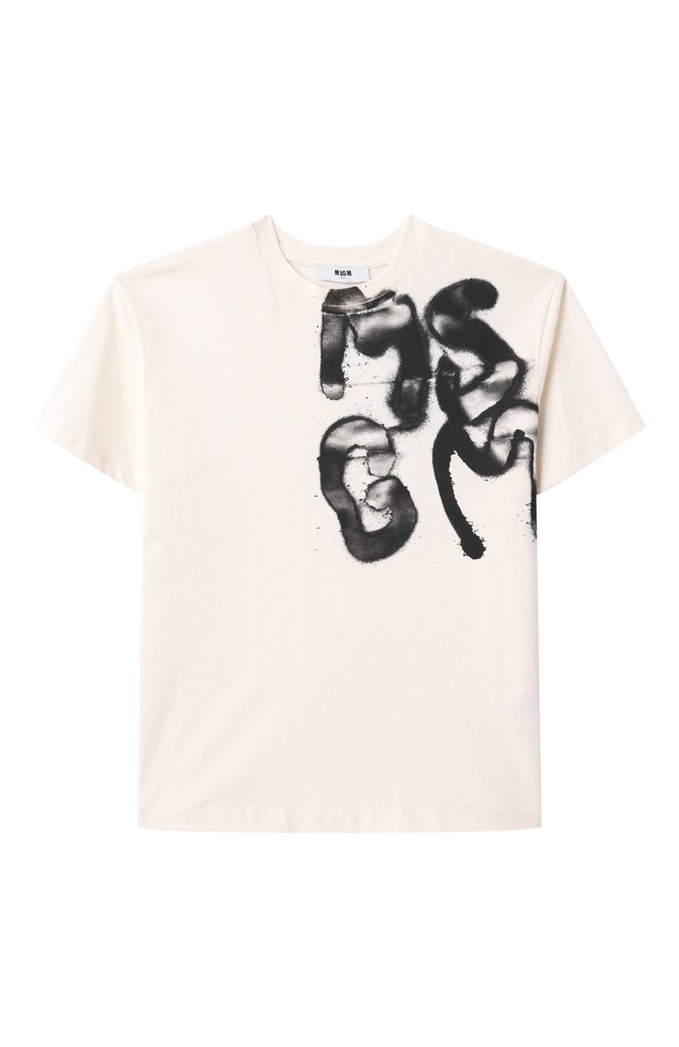Детская хлопковая футболка MSGM KIDS кремового цвета, арт. S5MSJBTH035 | Фото 1 (Рукава: Короткие; Мальчики Кросс-КТ: Футболка-одежда; Материал внешний: Хлопок; Ростовка одежда: 6 лет | 116 см, 12 лет | 152 см, 10 - 11 лет | 140 - 146см, 16 лет | 164 см, 8 лет | 128 см)