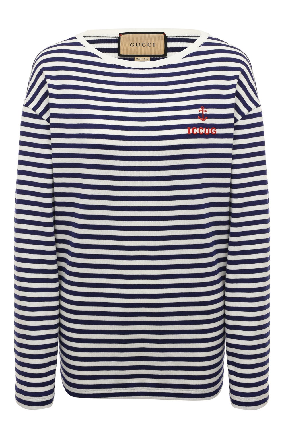 Хлопковый лонгслив GUCCI синего цвета по цене 56160 руб., арт. 655465 XJDDQ, фото 1 Хлопковый лонгслив GUCCI, арт. 655465 XJDDQ, фото 1