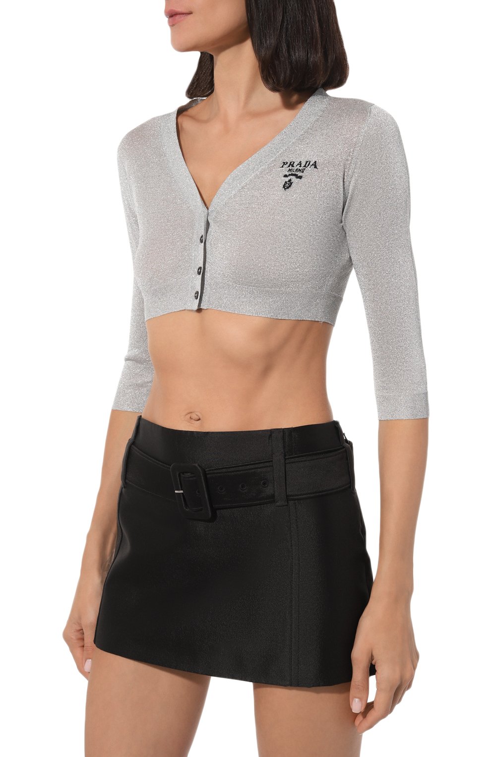 Кардиган PRADA серебряного цвета по цене 125000 руб., арт. P25I67-1Z50-F0118-221, фото 3 Кардиган PRADA, арт. P25I67-1Z50-F0118-221, фото 3