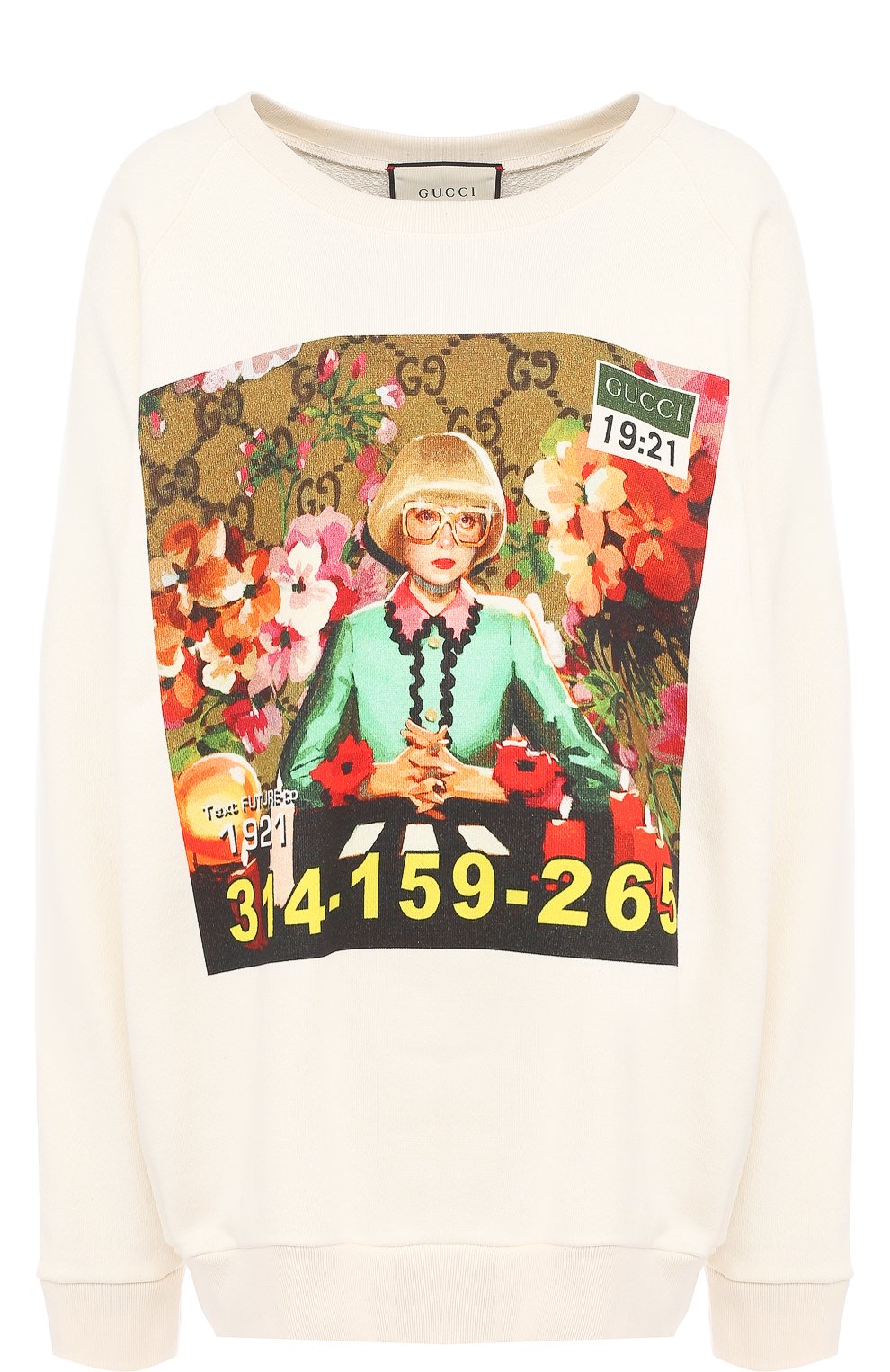 Хлопковый свитшот свободного кроя с принтом GUCCI, арт. 489677/X3L79, фото 1