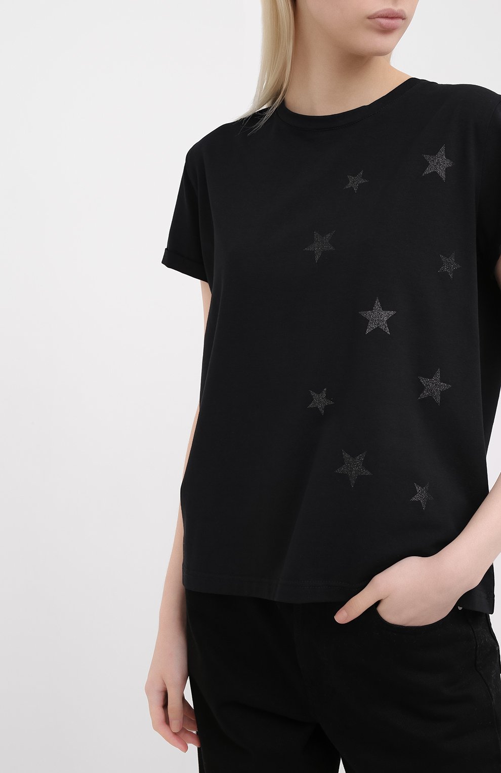 Хлопковая футболка SEVEN LAB черного цвета по цене 7520 руб., арт. T20-STARS-G019 black, фото 3 Хлопковая футболка SEVEN LAB, арт. T20-STARS-G019 black, фото 3