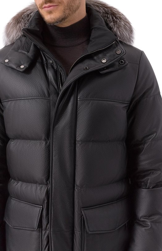 Кожаный пуховик с отделкой из песца Stefano Ricci MDJ5300430/5901/60 Чёрный  MDJ5300430/5901/60 Фото 5