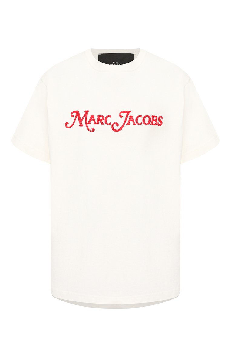 Женская хлопковая футболка MARC JACOBS (THE) белого цвета, арт. C6000039 | Фото 1 (Материал внешний: Хлопок; Длина (для топов): Стандартные; Рукава: Короткие; Стили: Кэжуэл; Принт: С принтом; Женское Кросс-КТ: Футболка-одежда; Драгоценные камни: Проставлено; Материал сплава: Проставлено)