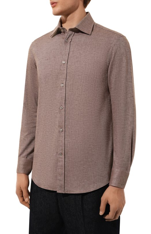 Рубашка из хлопка и льна Paul&Shark 14313102CF Коричневый  14313102CF Фото 3