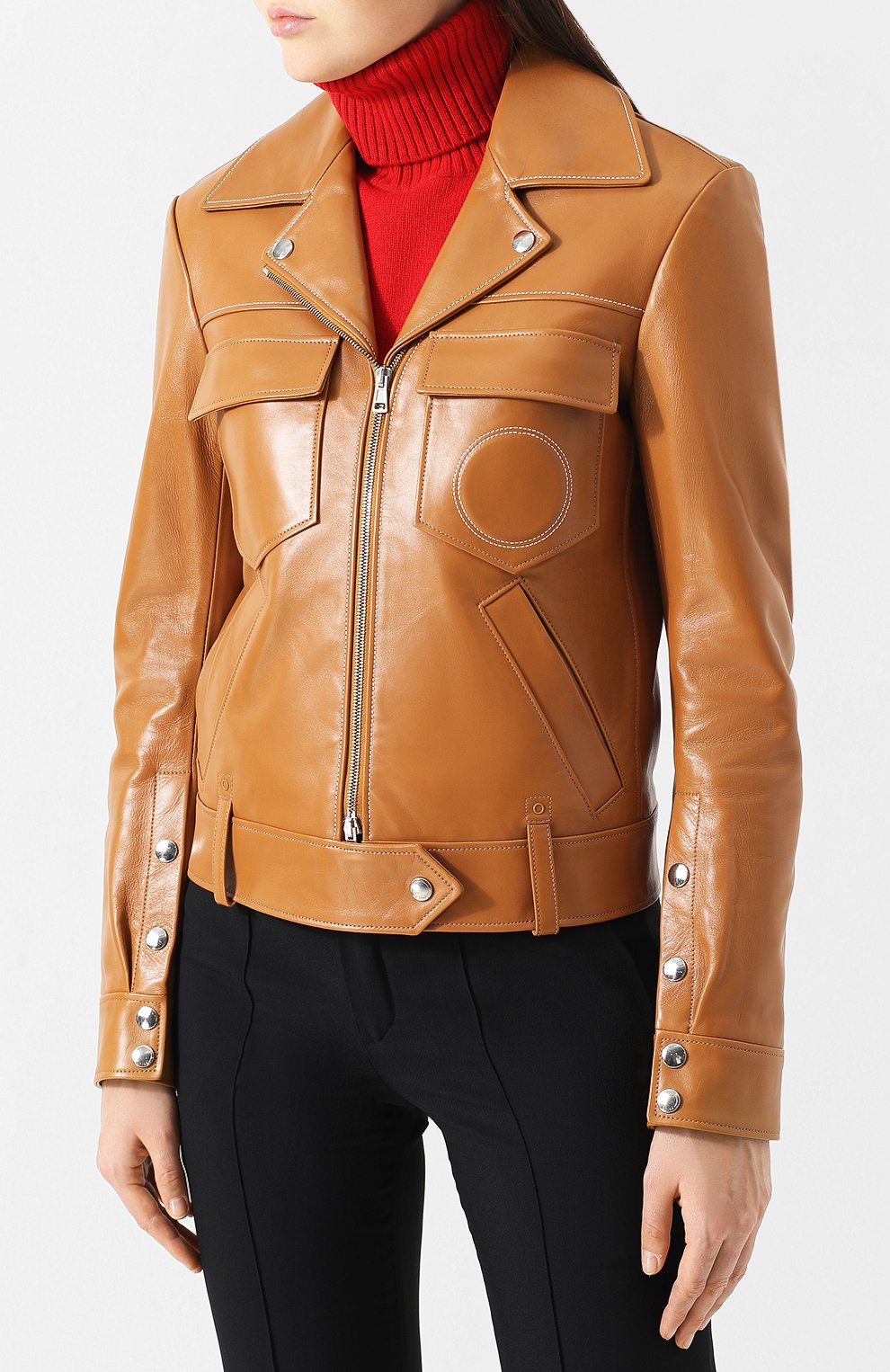 Кожаная куртка с поясом и накладными карманами CHLOÉ, арт. CHC18ACV01208, фото 3