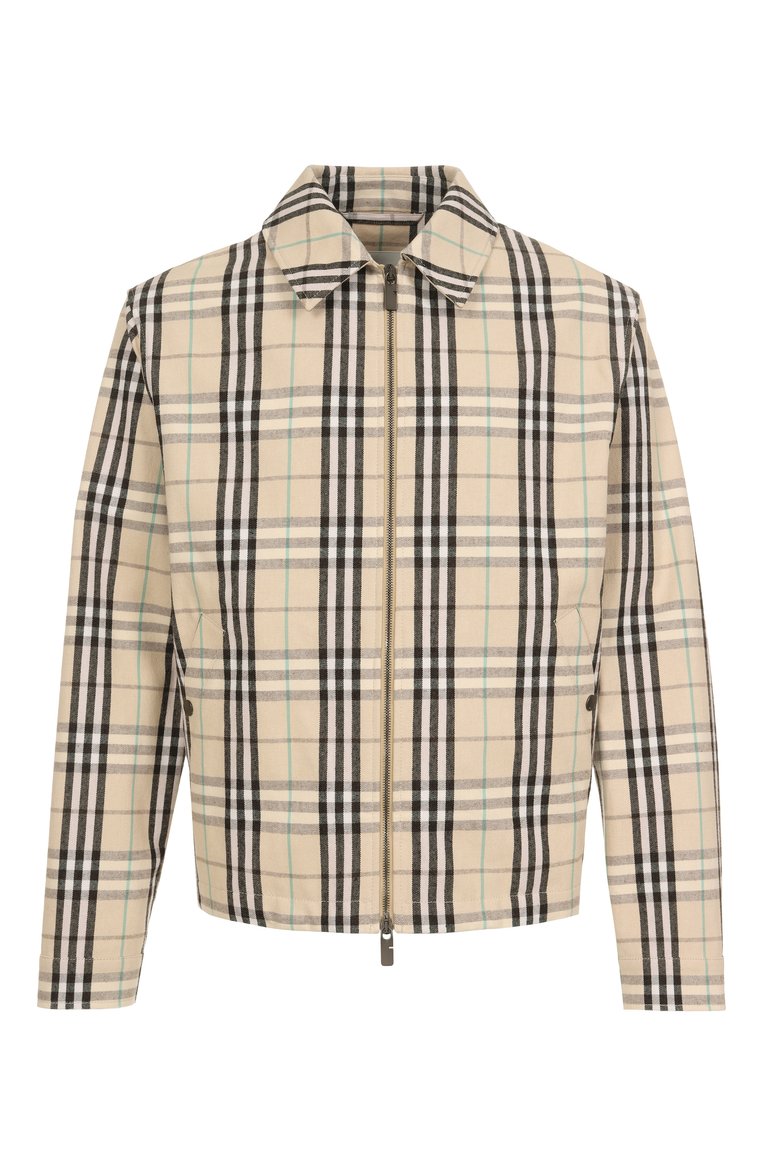 Мужская хлопковая куртка BURBERRY бежевого цвета, арт. 8101040 | Фото 1 (Материал внешн�ий: Хлопок; Рукава: Длинные; Длина (верхняя одежда): Короткие; Кросс-КТ: Куртка, Легкие; Стили: Кэжуэл; Автоматизация состава: Проставлено; Автоматизация ТО: Проставлено)