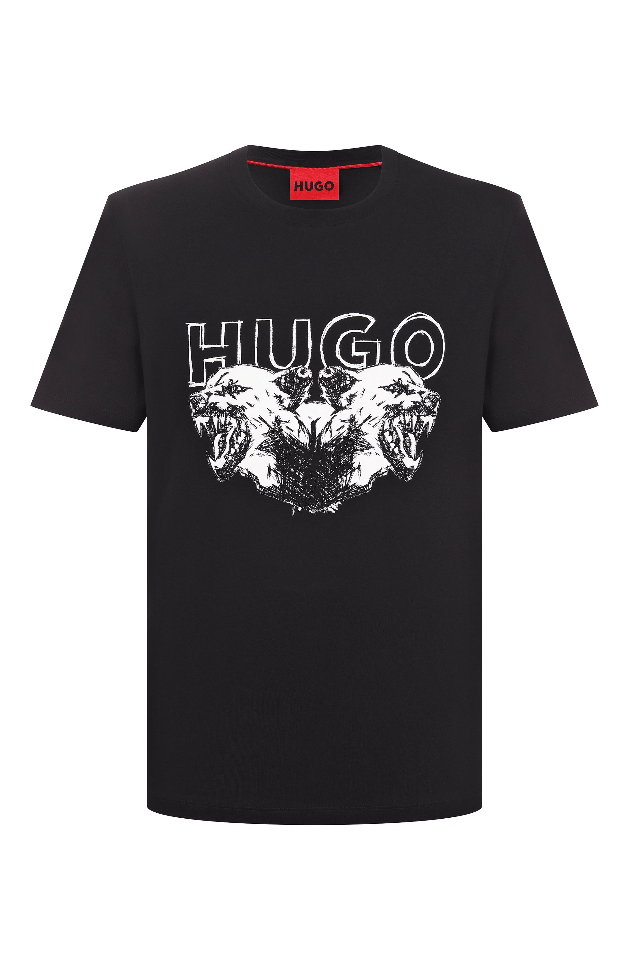 Хлопковая футболка HUGO черного цвета по цене 8995 руб., арт. 50538257, фото 1 Хлопковая футболка HUGO, арт. 50538257, фото 1