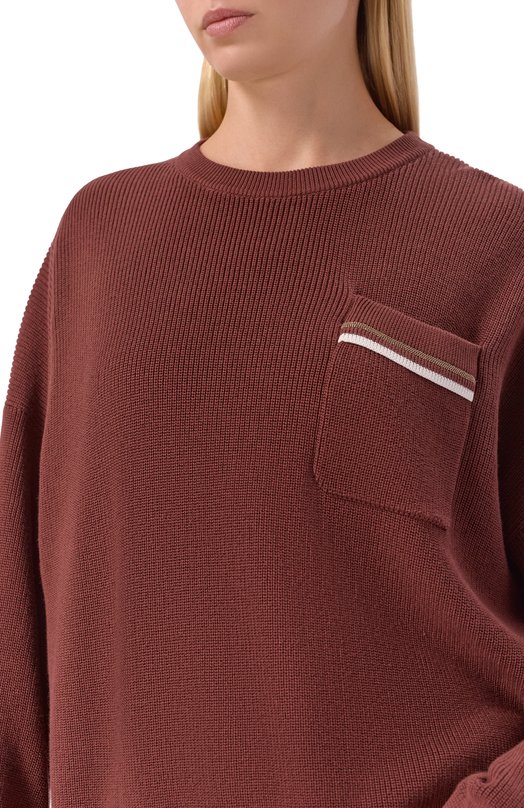 Хлопковый свитер Brunello Cucinelli M19253200 Бордовый  M19253200 Фото 5