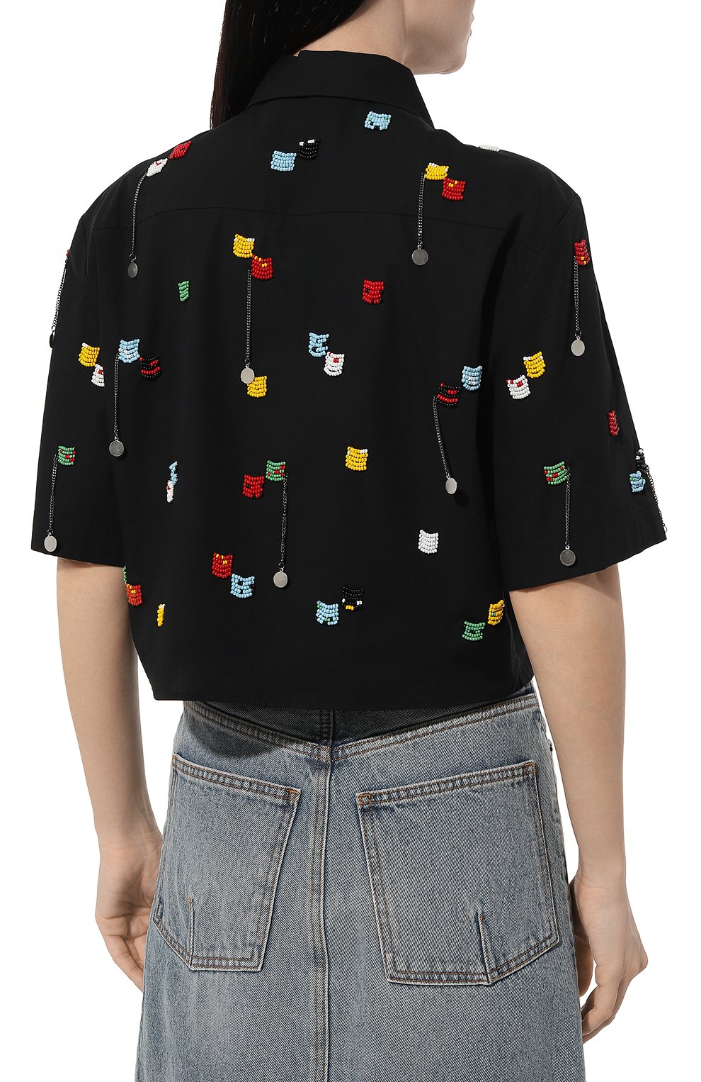 Хлопковая рубашка MSGM черного цвета по цене 49100 руб., арт. 3642MDE182/247475, фото 4 Хлопковая рубашка MSGM, арт. 3642MDE182/247475, фото 4