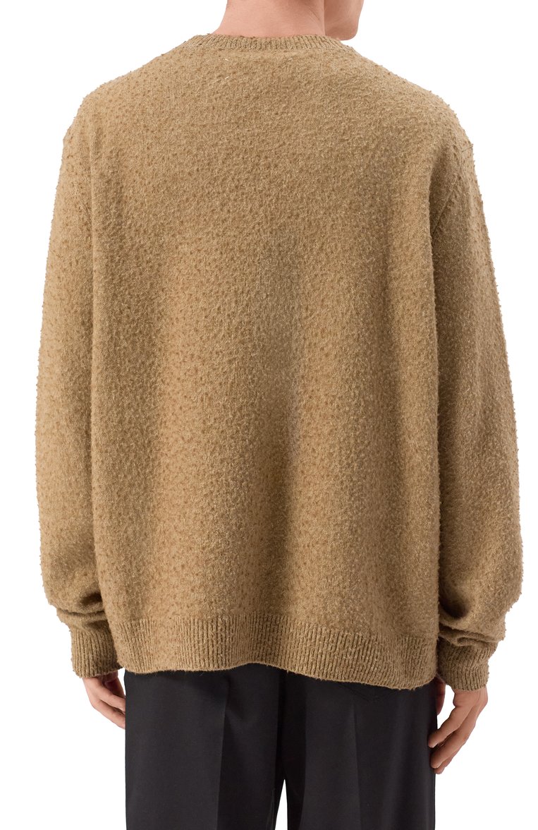 Мужской джемпер из хлопка и шерсти MAISON MARGIELA бежевого цвета, арт. S50HL0033/M13108 | Фото 4 (Материал внешний: Шерсть, Хлопок; Принт: Без принта; Вырез: Круглый; Стили: Кэжуэл; Мужское Кросс-КТ: Джемперы; Женское Кросс-КТ: Пуловер-одежда; Длина (для топов): Стандартные; Автоматизация ТО: Проставлено; Рукава: Длинные; Автоматизация состава: Проставлено; Детали: Без декора)