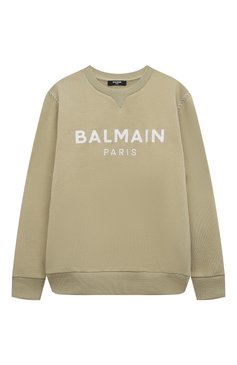 Детский хлопковый свитшот BALMAIN хаки цвета, арт. BT4P70 | Фото 1 (Рукава: Длинные; Материал сплава: Проставлено; Материал внешний: Хлопок; Драгоценные камни: Проставлено; Мальчики Кросс-КТ: Свитшот-одежда; Ростовка одежда: 10 - 11 лет | 140 - 146см, 12 лет | 152 см, 13 - 15 лет | 158 см, 6 лет | 116 см, 8 лет | 128 см)