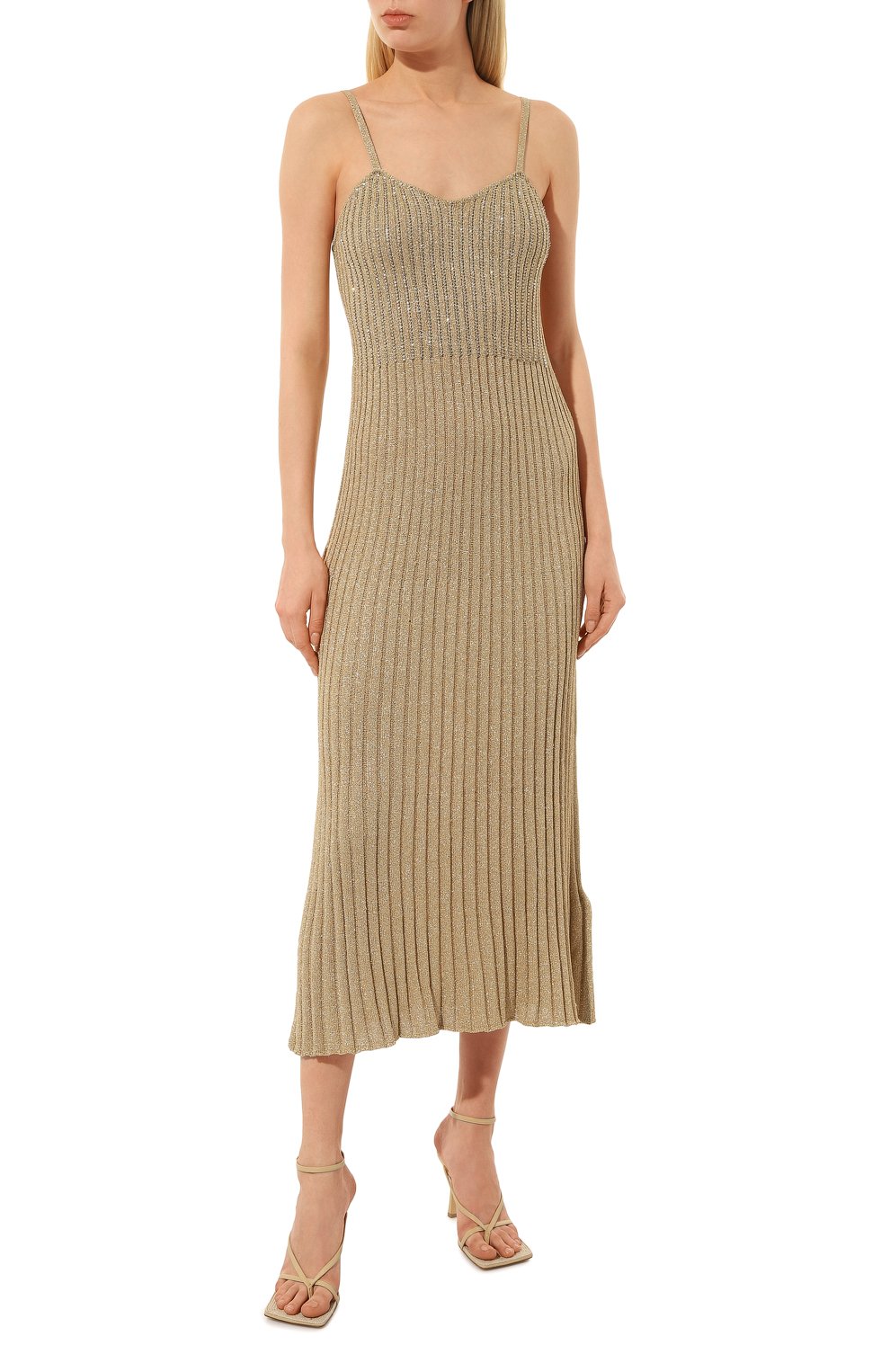 Платье с отделкой стразами BLUGIRL бежевого цвета по цене 39950 руб., арт. RA3081/MS006, фото 3 Платье с отделкой стразами BLUGIRL, арт. RA3081/MS006, фото 3