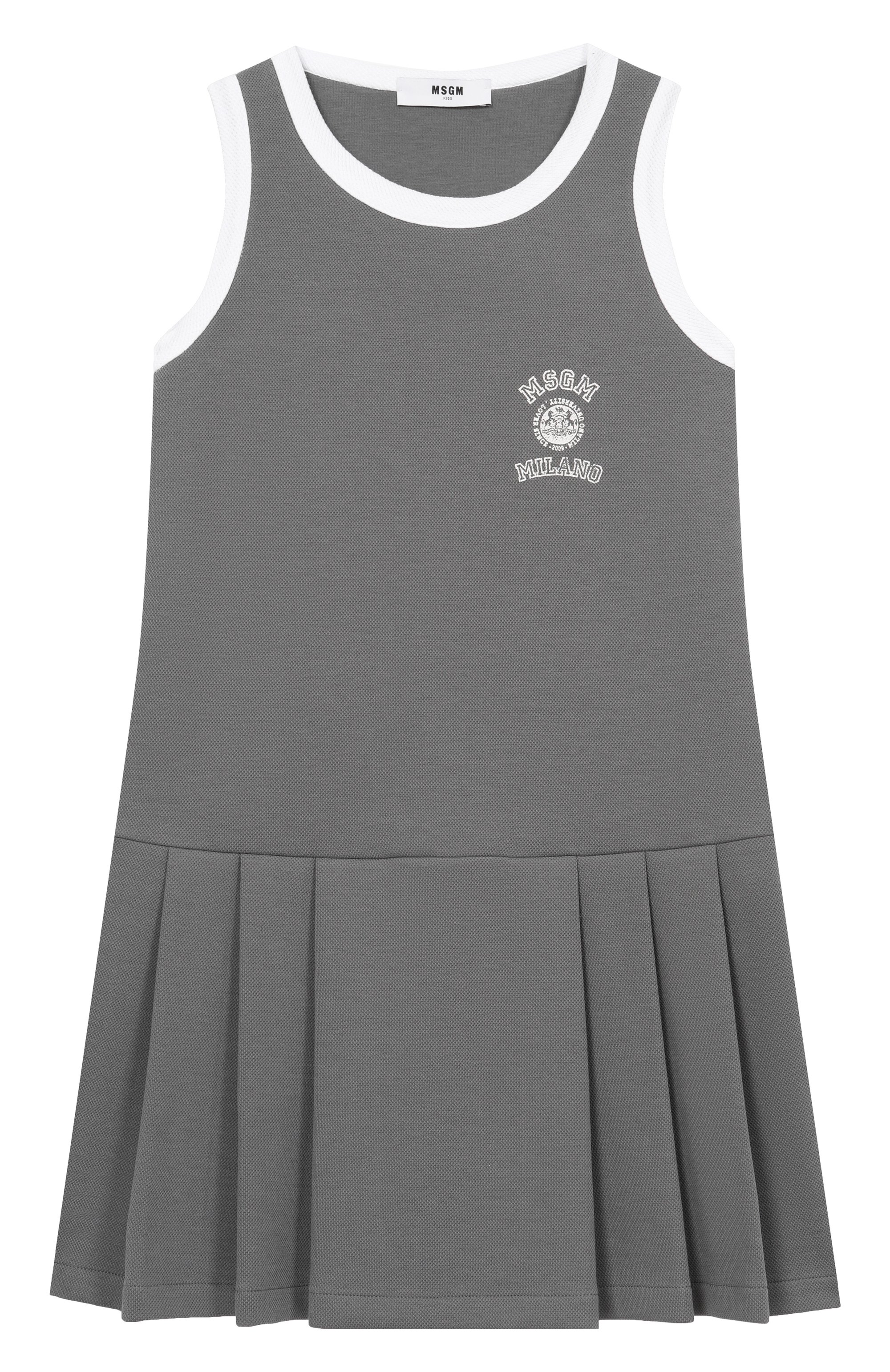 Хлопковый сарафан MSGM KIDS серого цвета по цене 20900 руб., арт. S6MSJGDR035, фото 1 Хлопковый сарафан MSGM KIDS, арт. S6MSJGDR035, фото 1