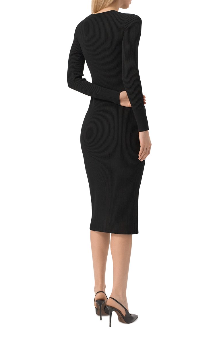 Женское платье из вискозы WEEKEND MAX MARA черного цвета, арт. TU0N0 | Фото 4 (Рукава: Длинные; Материал внешний: Вискоза; Длина Ж (юбки, платья, шорты): Миди; Случай: Повседневный; Женское Кросс-КТ: Платье-одежда; Кросс-КТ: Трикотаж; Стили: Кэжуэл; Автоматизация ТО: Проставлено; Автоматизация состава: Проставлено)