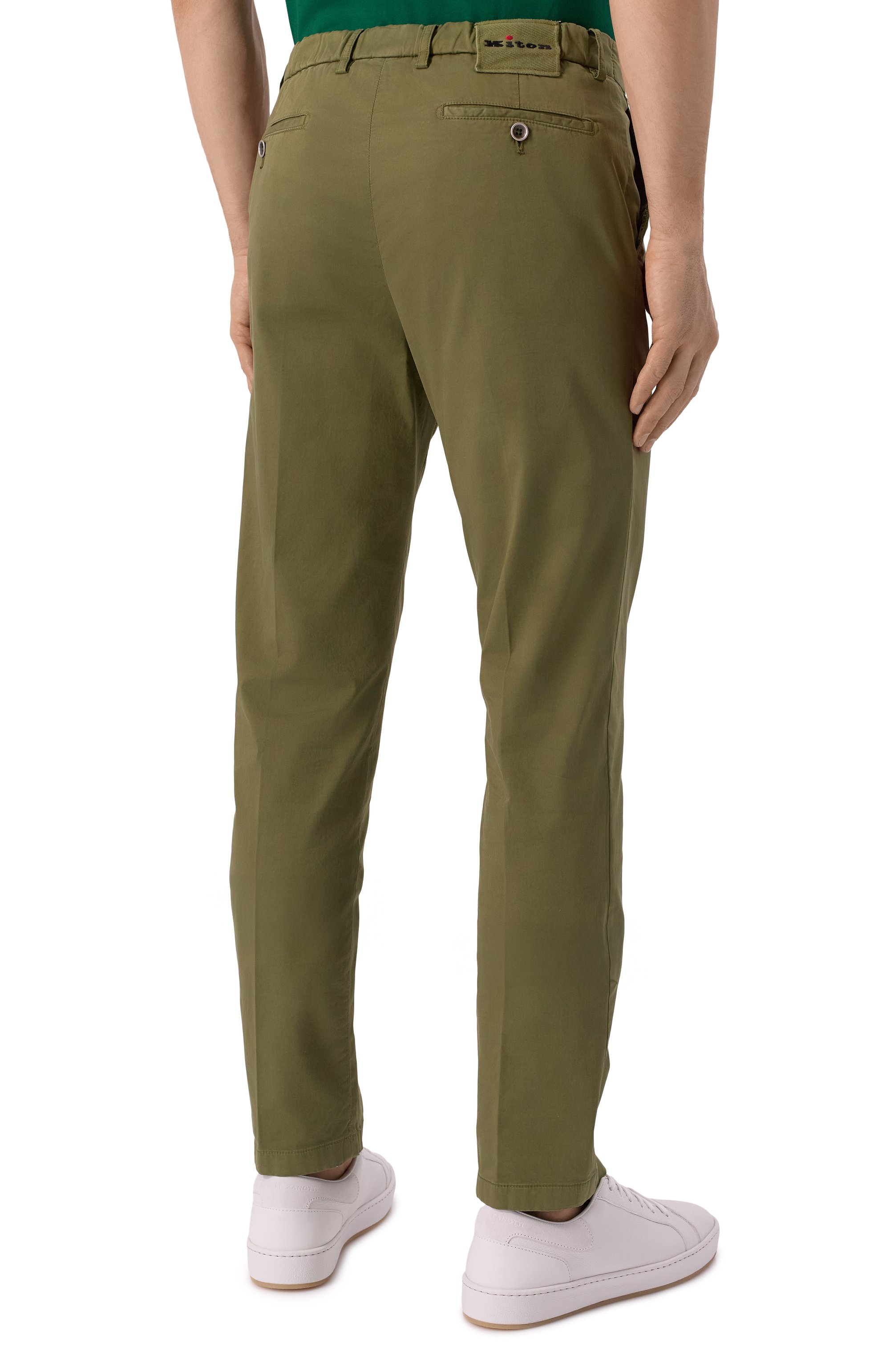 Хлопковые брюки KITON хаки цвета по цене 110500 руб., арт. UFPPEK0600F08, фото 4 Хлопковые брюки KITON, арт. UFPPEK0600F08, фото 4