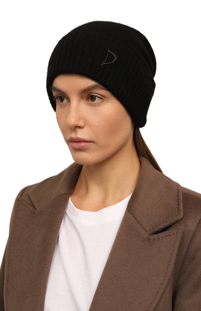 Женская кашемировая шапка DONDUP черного цвета, арт. WQ133/Y00480D XXX | Фото 2 (Материал: Текстиль, Кашемир, Шерсть; Материал сплава: Проставлено; Нос: Не проставлено)