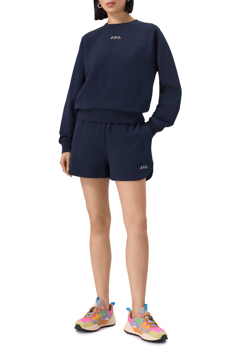 Женские хлопковые шорты a.p.c. x asics A.P.C. синего цвета, арт. C0EZD-F10210 | Фото 2 (Автоматизация ТО: Проставлено; Автоматизация состава: Проставлено; Материал внешний: Хлопок; Длина Ж (юбки, платья, шорты): Мини; Стили: Спорт-шик)