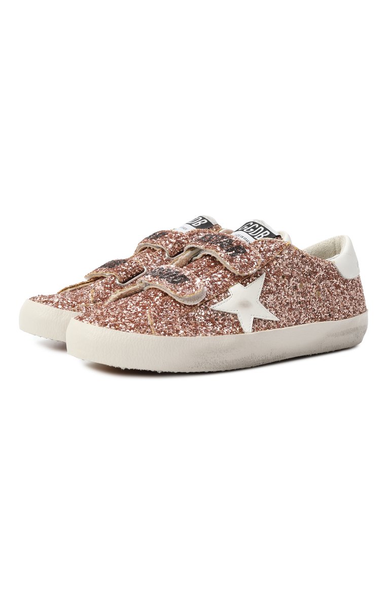 Детские комбинированные кеды old school GOLDEN GOOSE DELUXE BRAND золотого цвета, арт. GTF00111.F007034 | Фото 1 (Материал внешний: Текстиль; Нос: Не проставлено; Кросс-КТ: велькро; Девочки Кросс-КТ: Обувь-низкие; Автоматизация состава: Проставлено)