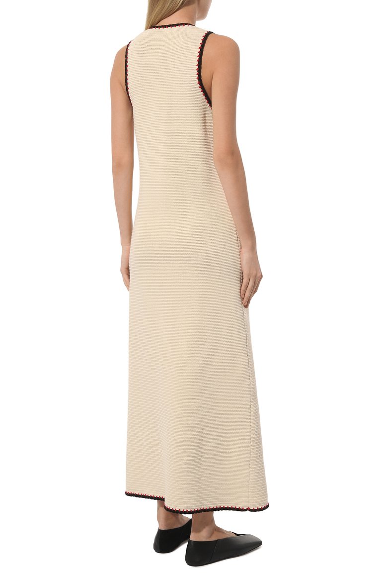 Женское хлопковое платье JIL SANDER бежевого цвета, арт. J40CT0157/J15401 | Фото 4 (Длина Ж (юбки, платья, шорты): Макси; Материал внешний: Хлопок; Женское Кросс-КТ: Платье-одежда, Сарафаны; Случай: Повседневный; Кросс-КТ: Трикотаж; Стили: Минимализм; Рукава: Без рукавов; Автоматизация состава: Проставлено; Автоматизация ТО: Проставлено)