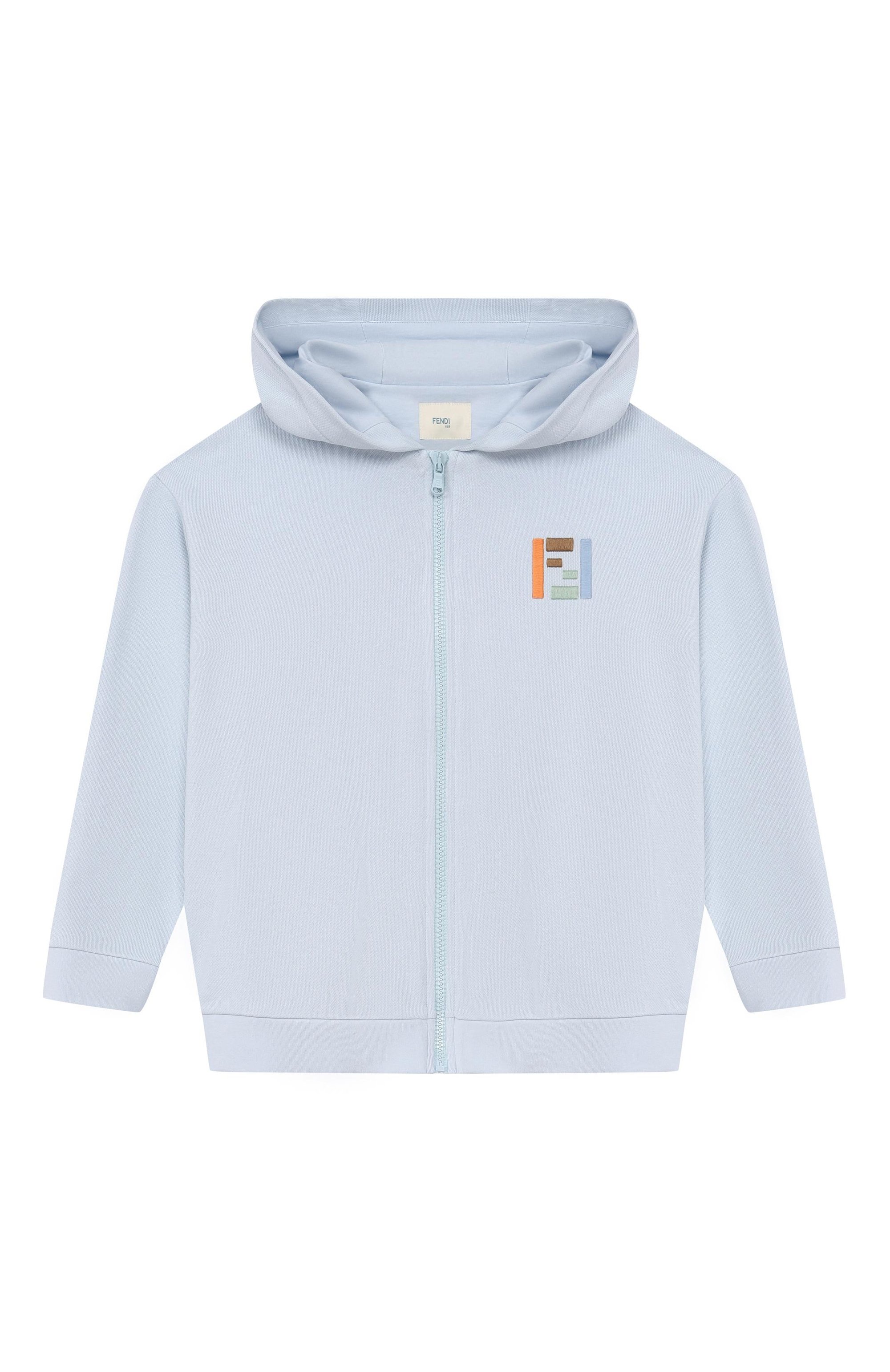 Хлопковая толстовка FENDI голубого цвета по цене 41550 руб., арт. JUH115/5V0/3A-6A, фото 1 Хлопковая толстовка FENDI, арт. JUH115/5V0/3A-6A, фото 1