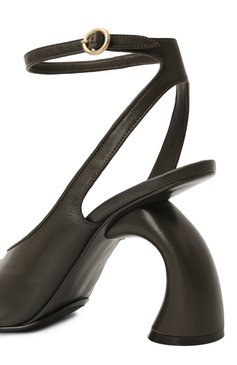 Женские кожаные туфли DRIES VAN NOTEN хаки цвета, арт. WS251-676 | Фото 7 (Драгоценные камни: Проставлено; Подошва: Плоская; Каблук высота: Высокий; Материал внутр�енний: Натуральная кожа; Материал внешний: Натуральная кожа; Материал сплава: Проставлено; Каблук тип: Фигурный)