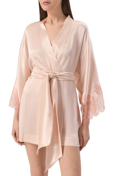 Шелковый халат CARINE GILSON розового цвета по цене 229100 руб., арт. EL0928DS, фото 3 Шелковый халат CARINE GILSON, арт. EL0928DS, фото 3