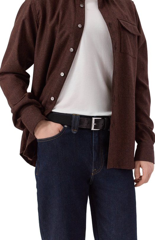 Ремень с отделкой из кожи крокодила Kiton USC4336N0134004/120-140 Чёрный  USC4336N0134004/120-140 Фото 2