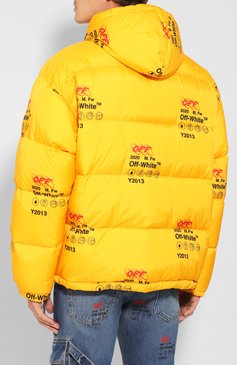 Мужская пуховик OFF-WHITE желтого цвета, арт. 0MED019F19F060036000 | Фото 4 (Рукава: Длинные; Материал утеплителя: Пух и перо; Материал подклада: Синтетический материал; Длина (верхняя одежда): Короткие; Мужское Кросс-КТ: Пуховик-верхняя одежда, Верхняя одежда, пуховик-короткий; Материал внешний: Синтетический материал; Статус проверки: Проверена категория; Кросс-КТ: Куртка; Материал сплава: Проставлено; Драгоценные камни: Проставлено; Стили: Кэжуэл)