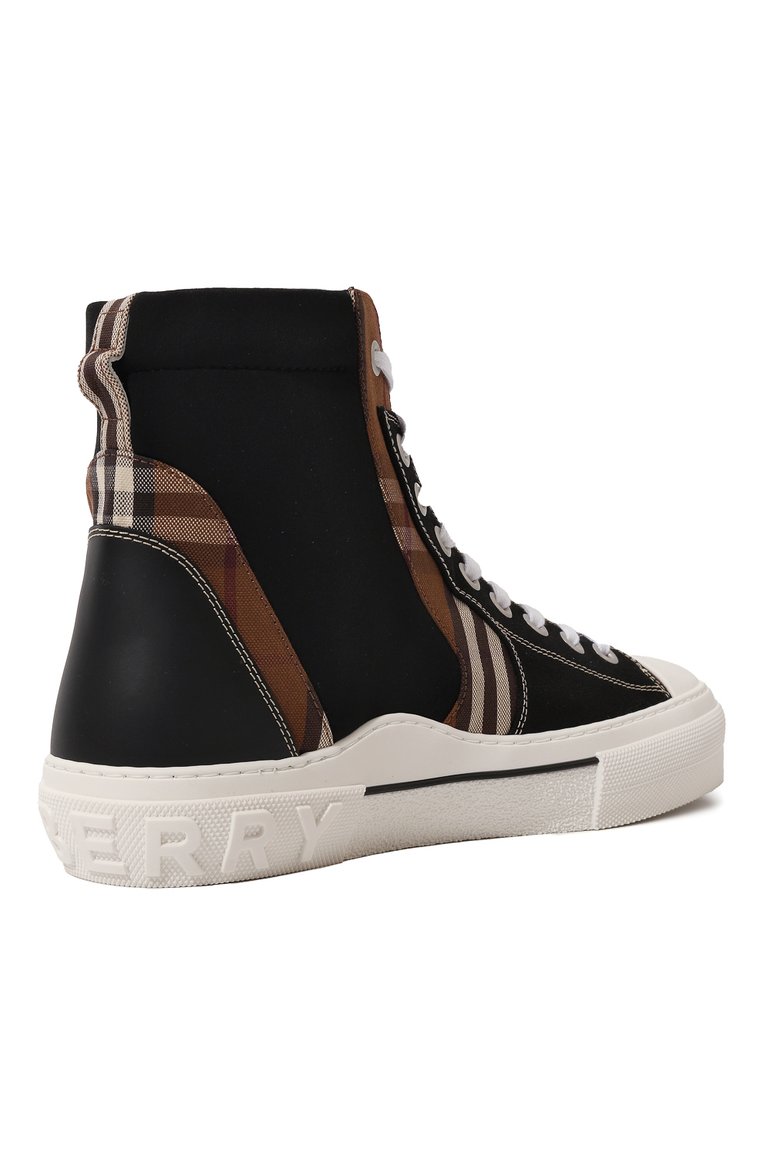 Мужские комбинированные кеды BURBERRY коричневого цвета, арт. 8062832 | Фото 5 (Подошва: Массивная; Драгоценные камни: Проставлено; Материал внешний: Текстиль; Материал сплава: Проставлено; Материал внутренний: Текстиль; Стили: Классический; Материал утеплителя: Без утеплителя; Кросс-КТ: Высокие)