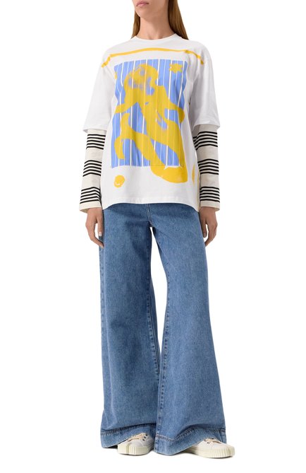 Женская хлопковый лонгслив MSGM белого цвета, арт. 3841MDM142/257002 | Фото 2 (Материал сплава: Проставлено; Драгоценные камни: Проставлено; Материал внешний: Хлопок; Рукава: Длинные; Длина (для топов): Стандартные)
