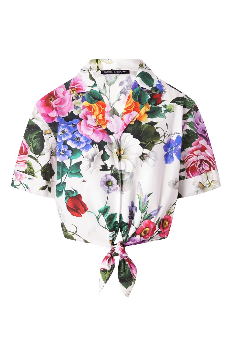 Женская хлопковая рубашка DOLCE & GABBANA разноцветного цвета, арт. F5T30T/HS5S6 | Фото 1 (Длина (для топов): Укороченные; Рукава: Короткие; Материал внешний: Хлопок; Стили: Романтичный; Принт: С принтом; Женское Кросс-КТ: Рубашка-одежда; Кросс-КТ: костюм; Автоматизация состава: Проставлено; Размерность: Идёт в размер; Автоматизация ТО: Проставлено; Re-sync: On)