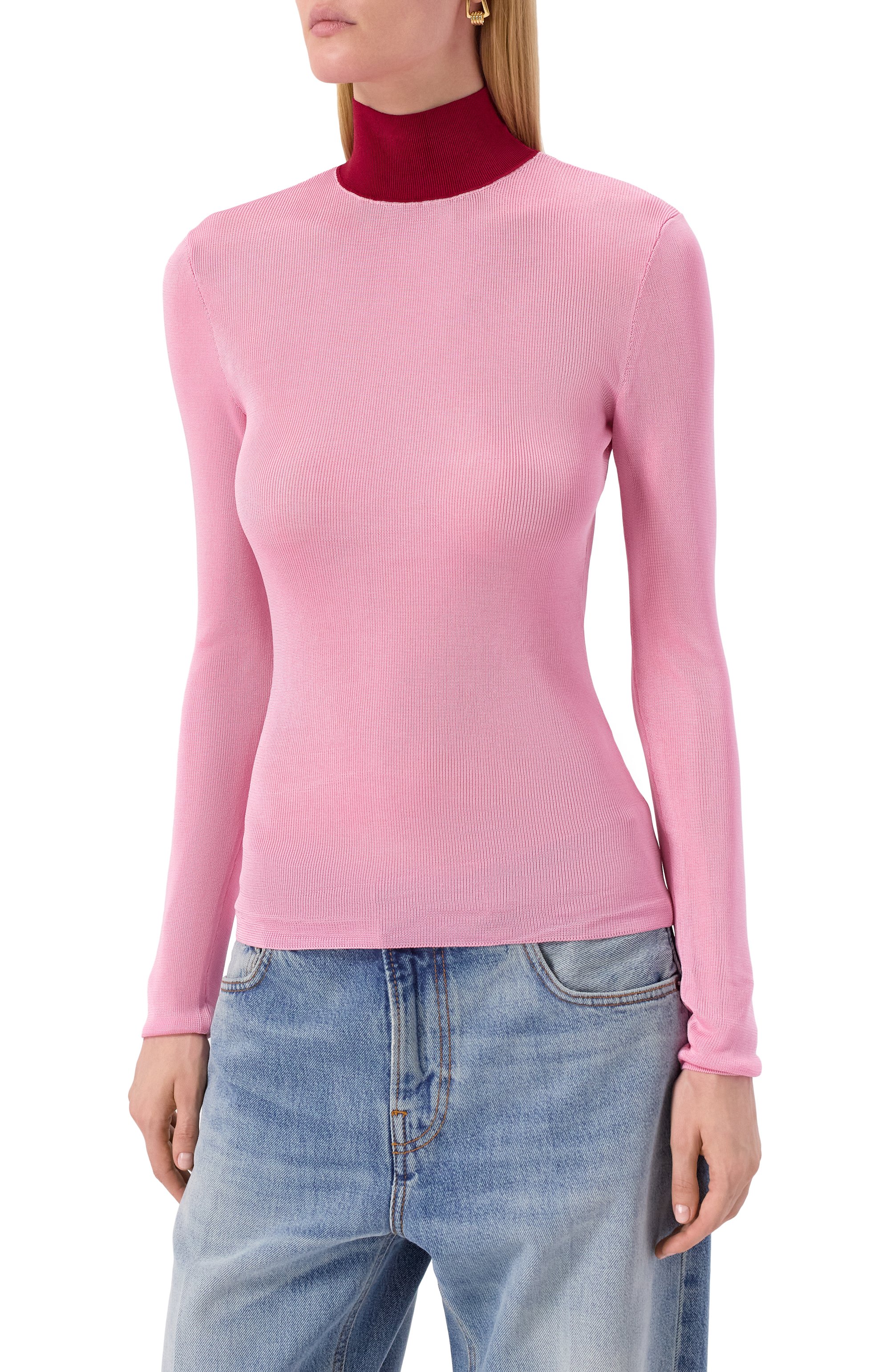 Водолазка из вискозы SELF-PORTRAIT розового цвета по цене 34850 руб., арт. PF25116TP, фото 3 Водолазка из вискозы SELF-PORTRAIT, арт. PF25116TP, фото 3