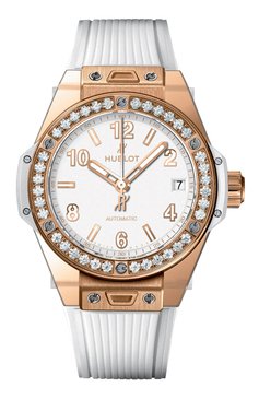 Женские часы big bang one click gold white diamonds HUBLOT бесцветного цвета, арт. 465.OE.2080.RW.1204 | Фото 1 (Механизм: Автомат; Материал корпуса: Розовое золото; Цвет циферблата: Белый; Региональные ограничения белый список (Axapta Mercury): Не проставлено; Нос: Не проставлено)