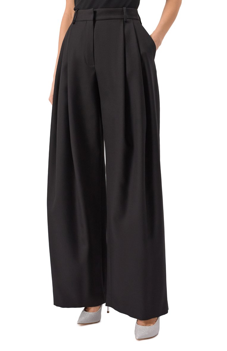 Женские шерстяные брюки NINA RICCI черного цвета, арт. 25PCPA002/WV0322 | Фото 3 (Длина (брюки, джинсы): Стандартные; Материал внешний: Шерсть; Женское Кросс-КТ: Брюки-одежда; Стили: Кэжуэл; Силуэт Ж (брюки и джинсы): Широкие; Автоматизация состава: Проставлено; Автоматизация ТО: Проставлено)