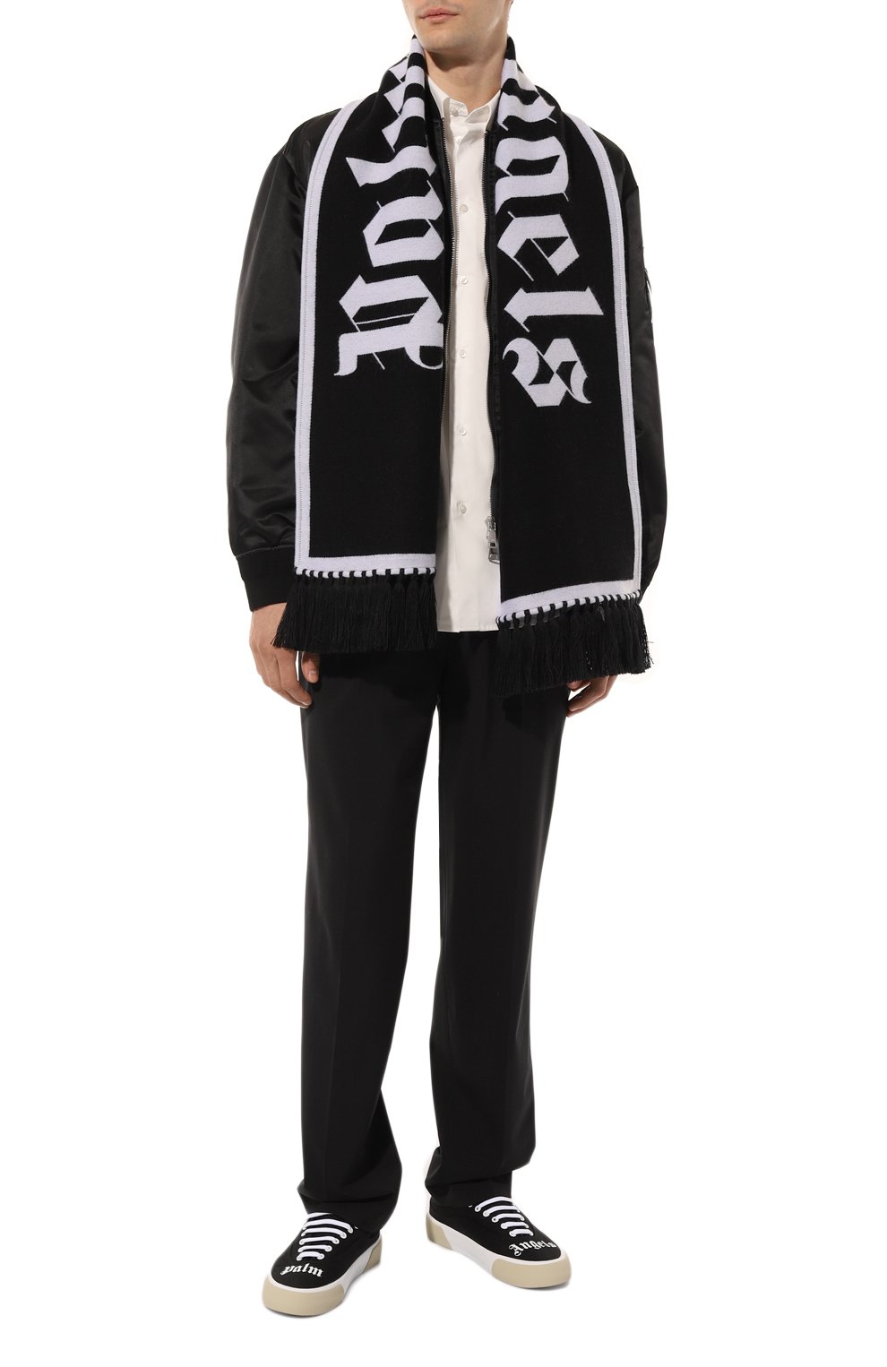 Шерстяной шарф PALM ANGELS черно-белого цвета по цене 37200 руб., арт. PMMA025C99KNI0021001, фото 3 Шерстяной шарф PALM ANGELS, арт. PMMA025C99KNI0021001, фото 3