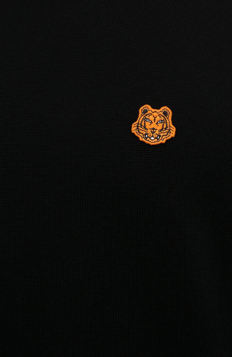 Мужской шерстяной джемпер KENZO черного цвета, арт. FB65PU6423TA | Фото 5 (Материал внешний: Шерсть; Рукава: Длинные; Длина (для топов): Стандартные; Принт: Без принта; Стили: Кэжуэл; Мужское Кросс-КТ: Джемперы; Вырез: Круглый)