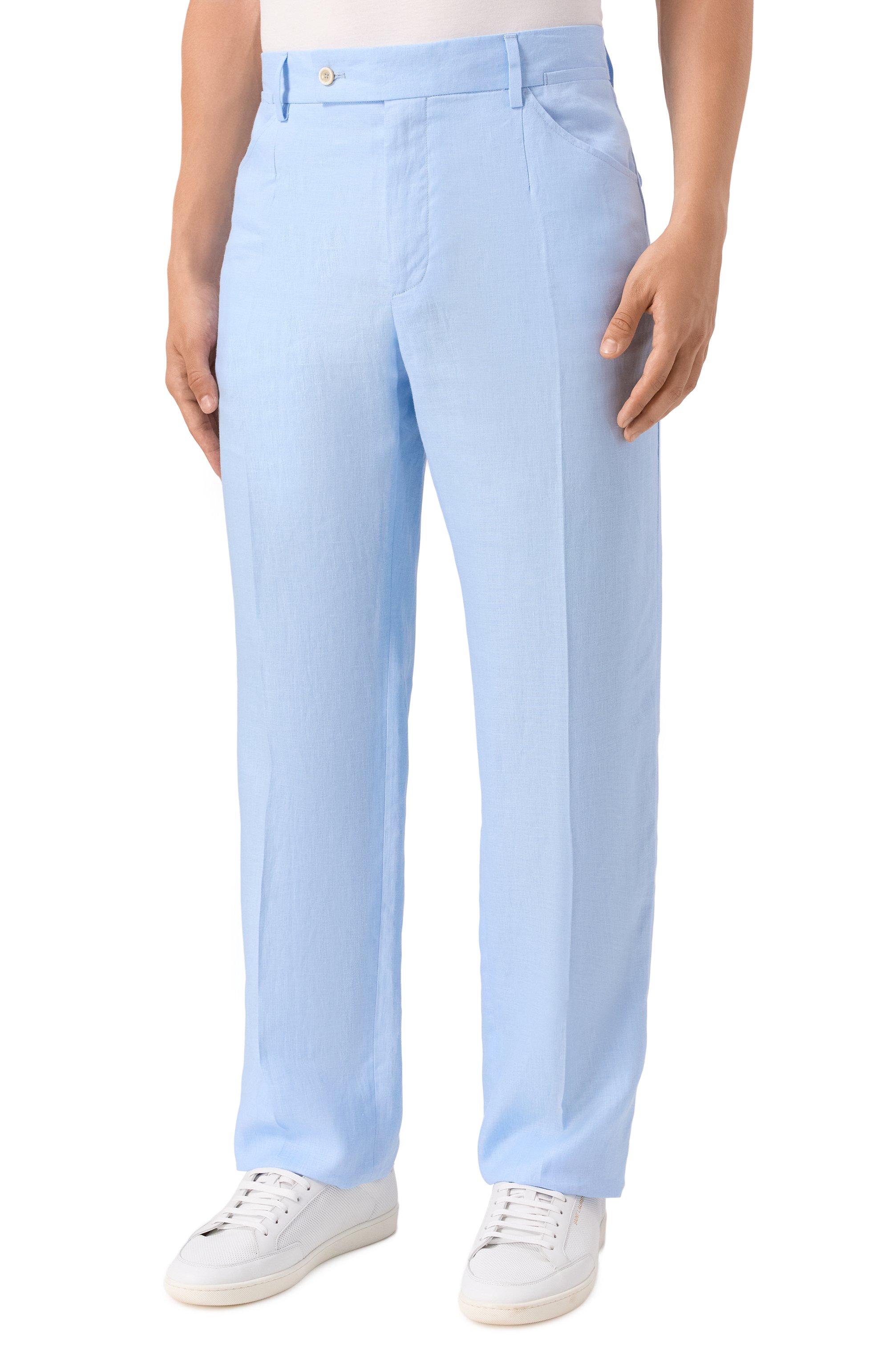 Льняные брюки DOLCE & GABBANA голубого цвета по цене 111500 руб., арт. GP0R1T/FU4JB, фото 3 Льняные брюки DOLCE & GABBANA, арт. GP0R1T/FU4JB, фото 3