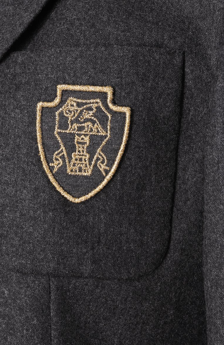 Женский шерстяной жакет BRUNELLO CUCINELLI темно-серого цвета, арт. ME2267188 | Фото 6 (Рукава: Длинные; Длина (для топов): Стандартные; Материал внешний: Шерсть; Женское Кросс-КТ: Жакет-одежда; 1-2-бортные: Однобортные; Кросс-КТ: костюм; Стили: Кэжуэл)