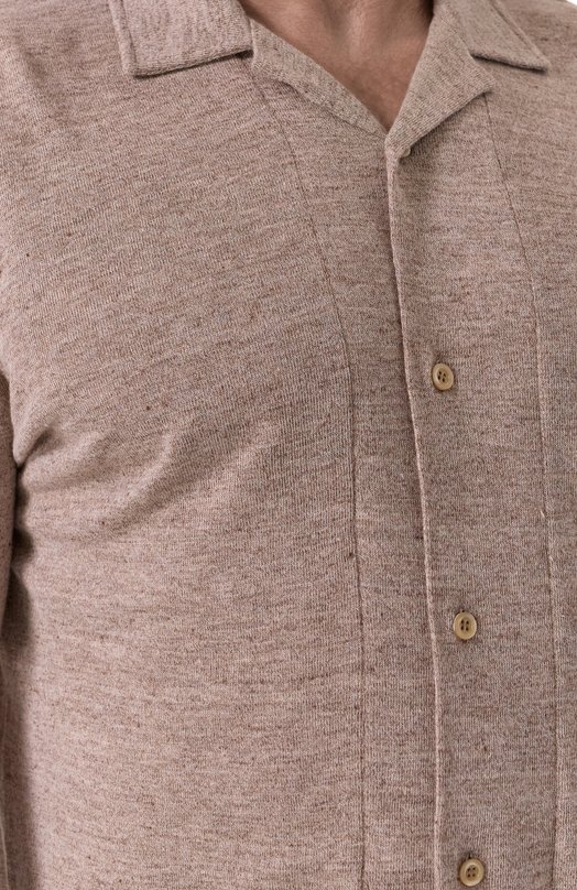 Рубашка изо льна и хлопка Brunello Cucinelli M2L00365 Коричневый  M2L00365 Фото 5