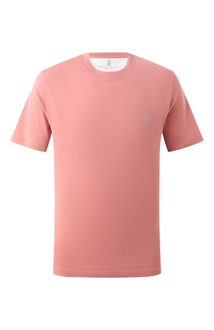 Мужская хлопковая футболка BRUNELLO CUCINELLI кораллового цвета, арт. M0B138440 | Фот�о 1 (Рукава: Короткие; Материал сплава: Проставлено; Длина (для топов): Стандартные; Драгоценные камни: Проставлено)