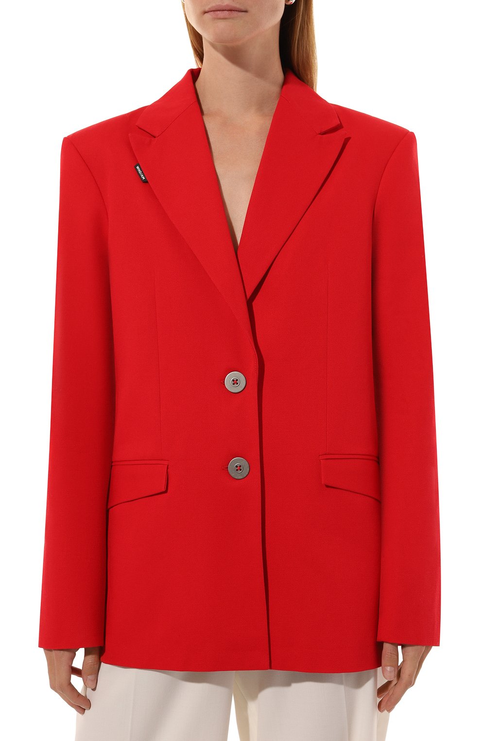 Хлопковый жакет WHO_AM красного цвета по цене 29900 руб., арт. FJ2-SV2210-RED, фото 3 Хлопковый жакет WHO_AM, арт. FJ2-SV2210-RED, фото 3