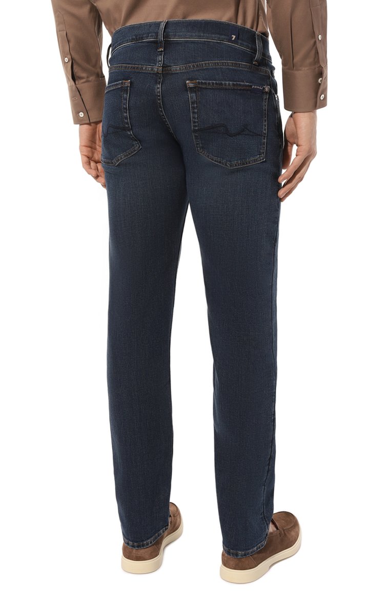 Мужские джинсы slimmy 7 FOR ALL MANKIND темно-синего цвета, арт. JSMSC420NL | Фото 4 (Материал внешний: Хлопок, Деним; Длина (брюки, джинсы): Стандартные; Кросс-КТ: Деним; Силуэт М (брюки): Прямые; Детали: Делаве; Стили: Повседневный; Автоматизация ТО: Проставлено; Автоматизация состава: Проставлено)
