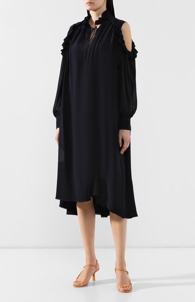 Шелковое платье CHLOÉ темно-синего цвета по цене 332500 руб., арт. CHC19SR016002, фото 3 Шелковое платье CHLOÉ, арт. CHC19SR016002, фото 3