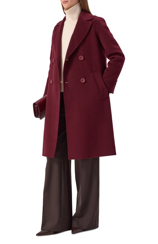 Пальто из шерсти и кашемира Max Mara Studio CANNETI Бордовый  CANNETI Фото 2