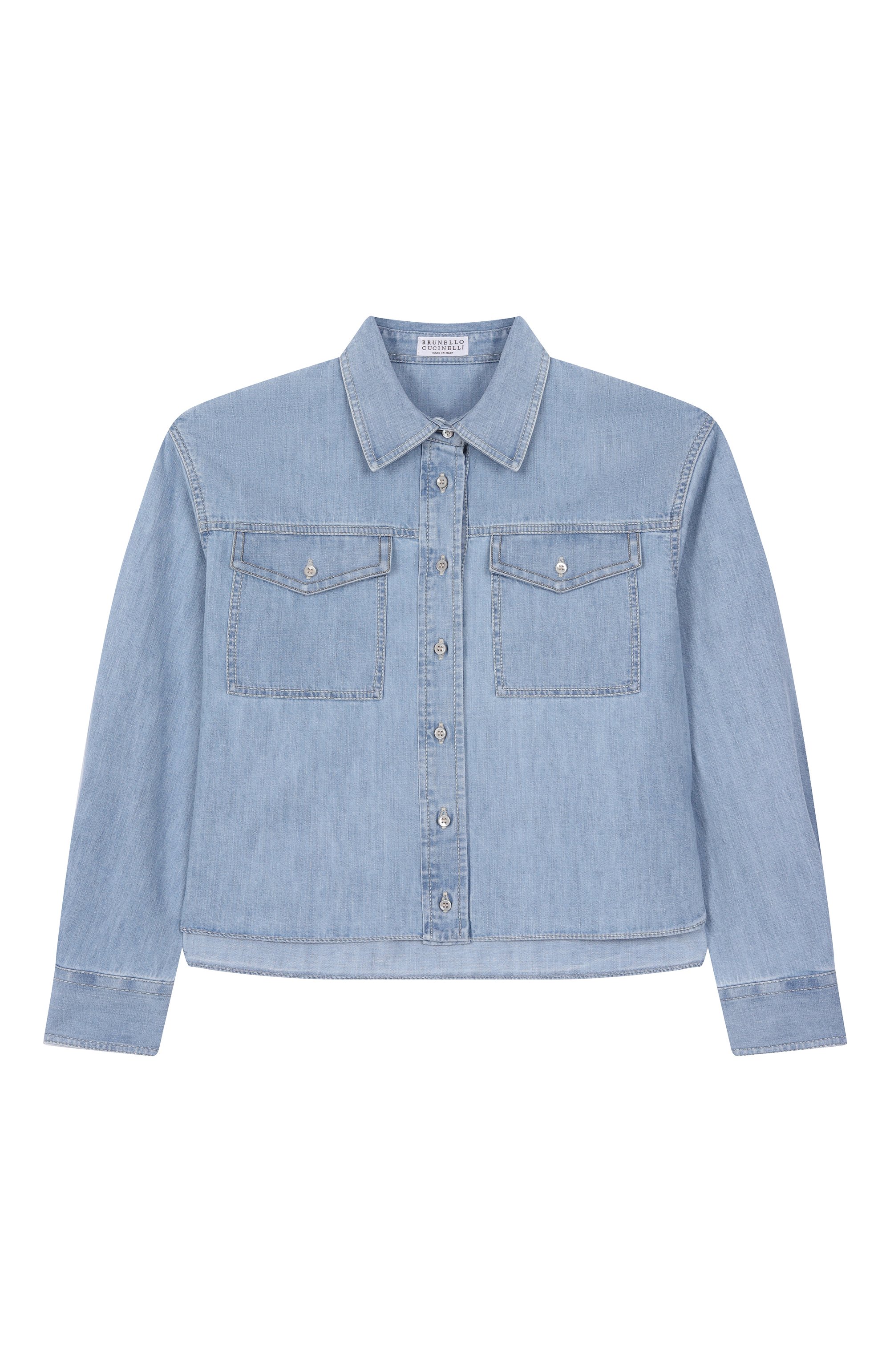 Джинсовая рубашка BRUNELLO CUCINELLI голубого цвета по цене 45150 руб., арт. BH192C860A, фото 1 Джинсовая рубашка BRUNELLO CUCINELLI, арт. BH192C860A, фото 1