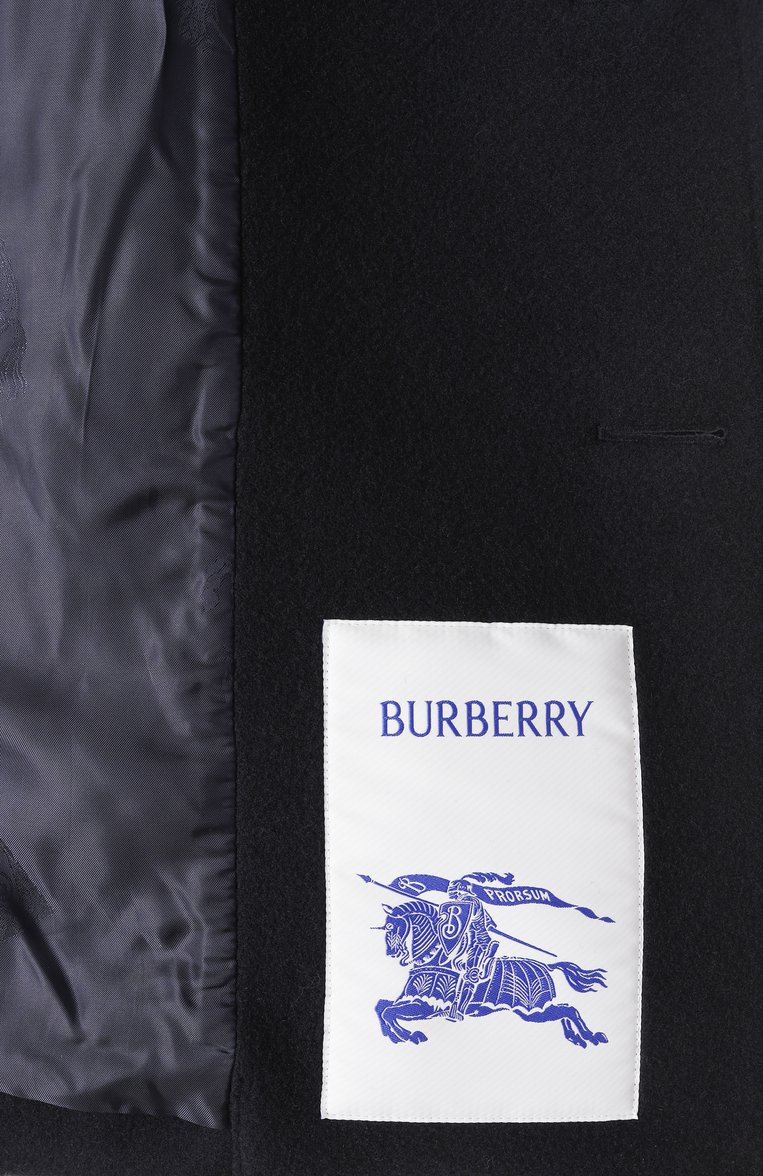 Мужской шерстяное пальто BURBERRY темно-синего цвета, арт. 8104037 | Фото 7 (Длина (верхняя одежда): Короткие; Материал подклада: Купро; Рукава: Длинные; Материал внешний: Шерсть; Мужское Кросс-КТ: пальто-верхняя одежда; 1-2-бортные: Двубортные; Стили: Кэжуэл)