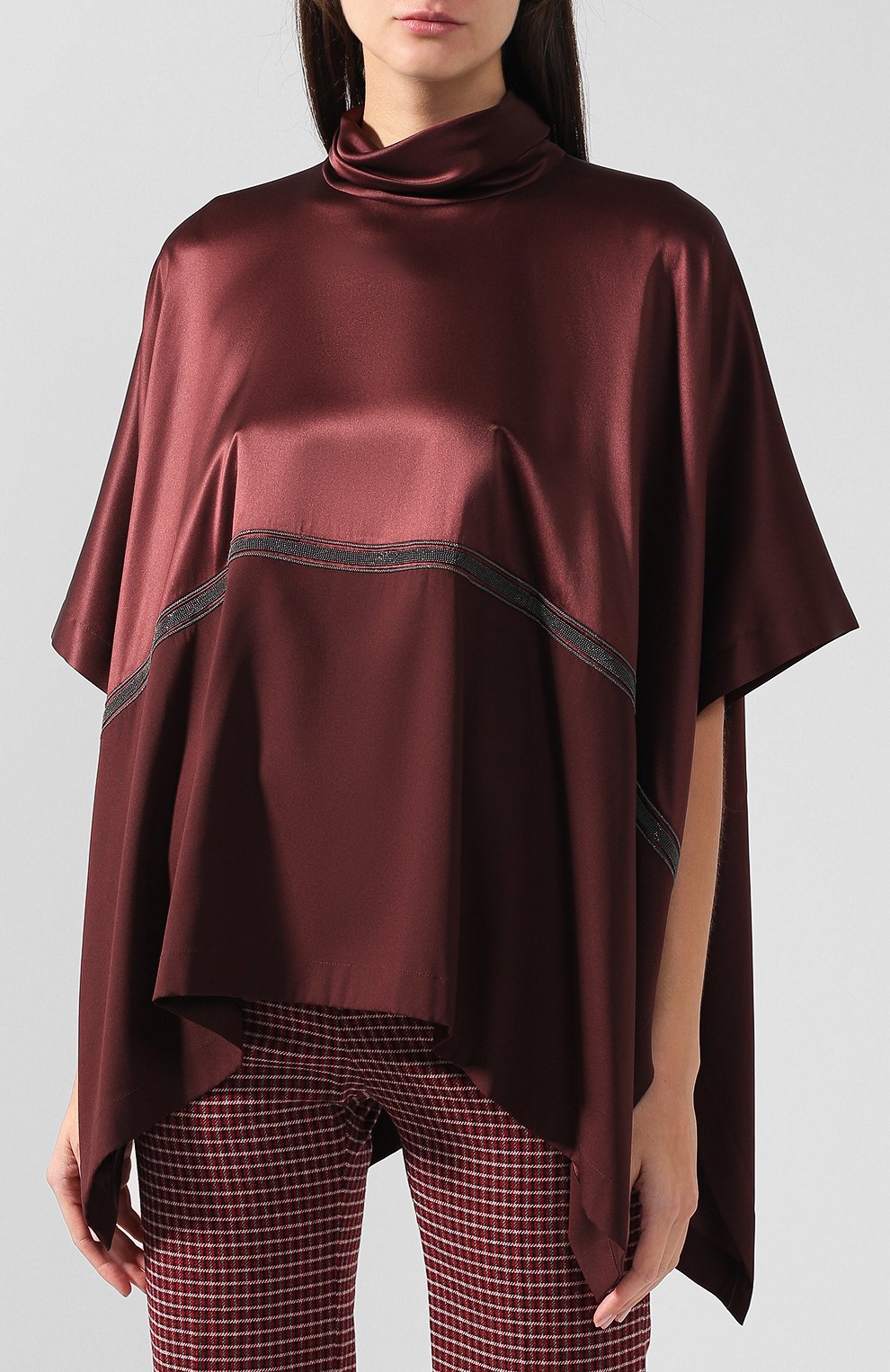 Шелковый топ свободного кроя с воротником-стойкой BRUNELLO CUCINELLI, арт. M0C59E5504, фото 3